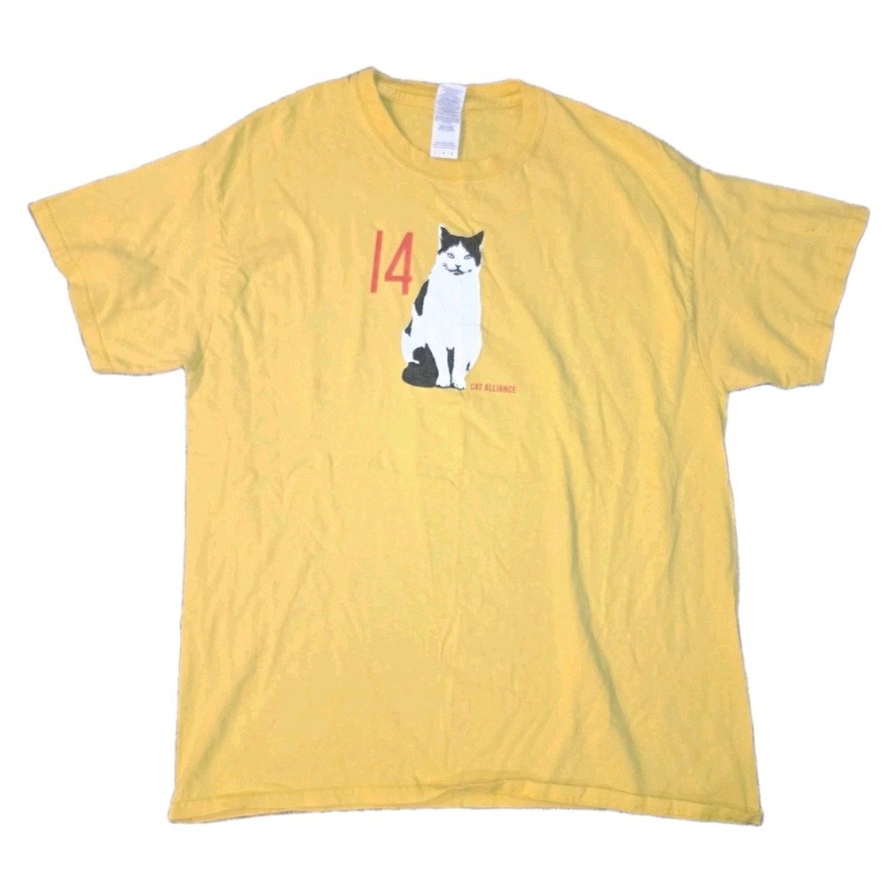 Cat Alliance Graphic T Shirt Large Yellow 14 Black White Kitty Gildan Tee